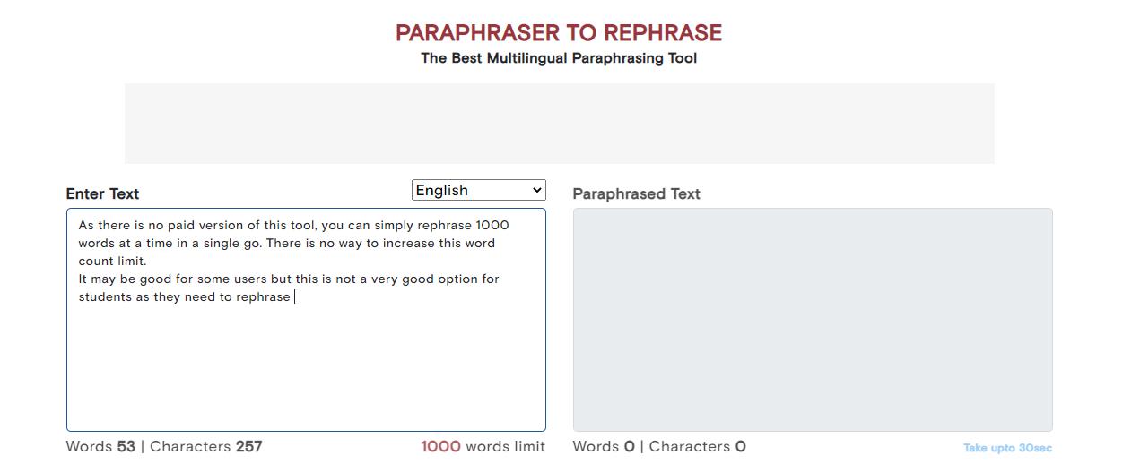 paraphrasing tool with word count