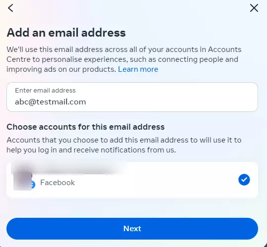 Facebook enter Email Id