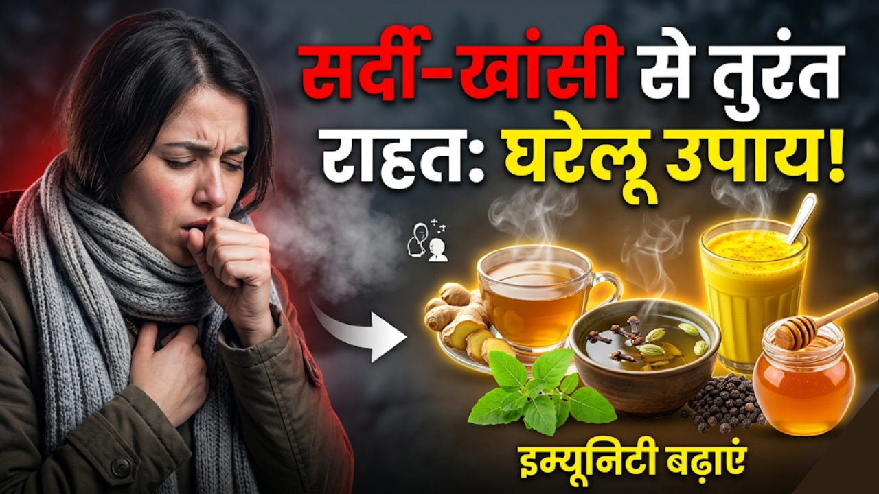 Traditional Indian home remedies like ginger tea, turmeric milk, and kadha for cold, cough, and immunity