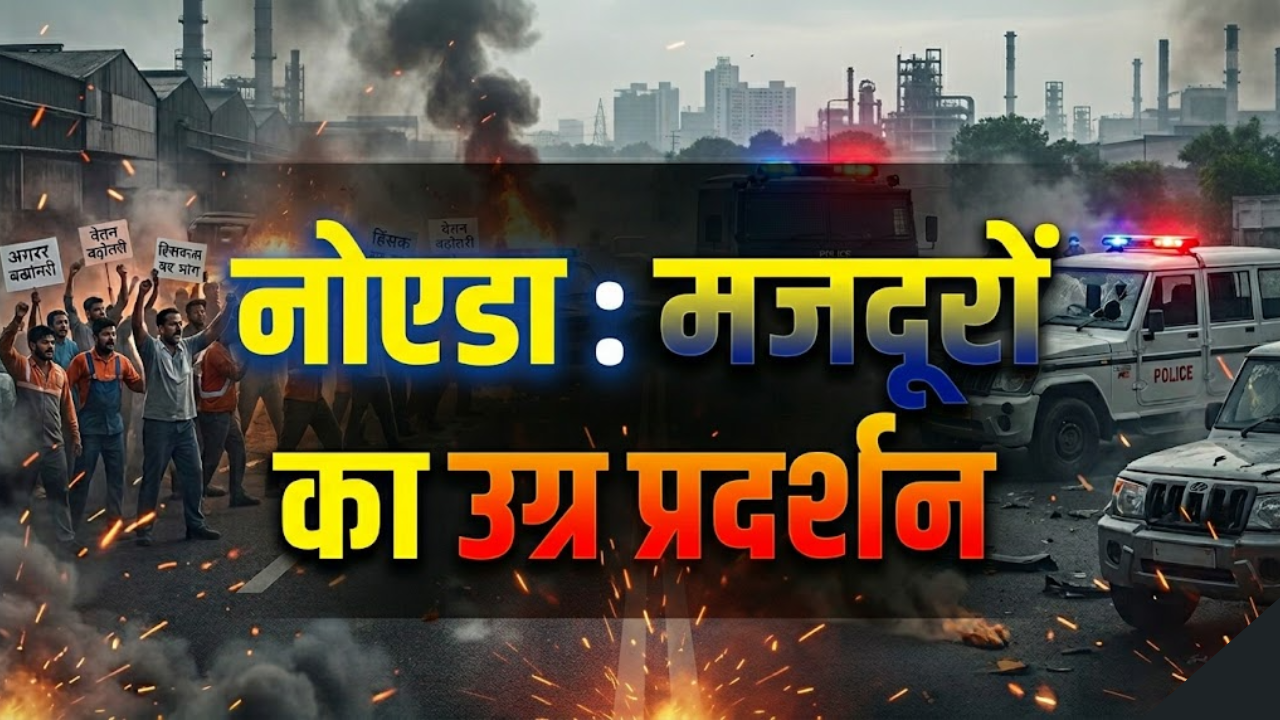 Factory workers protesting in Noida, damaging vehicles and clashing with police over wage hike demands